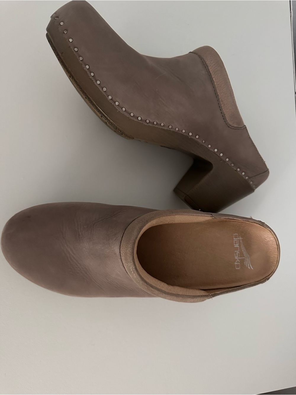 Dansko Brown Taupe Leather Clog Mule